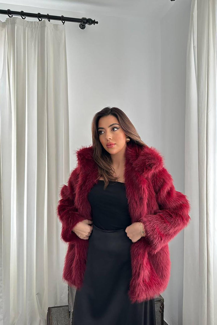 ELS Toptan Bordo Kürk Montlu Ceket - Antioch