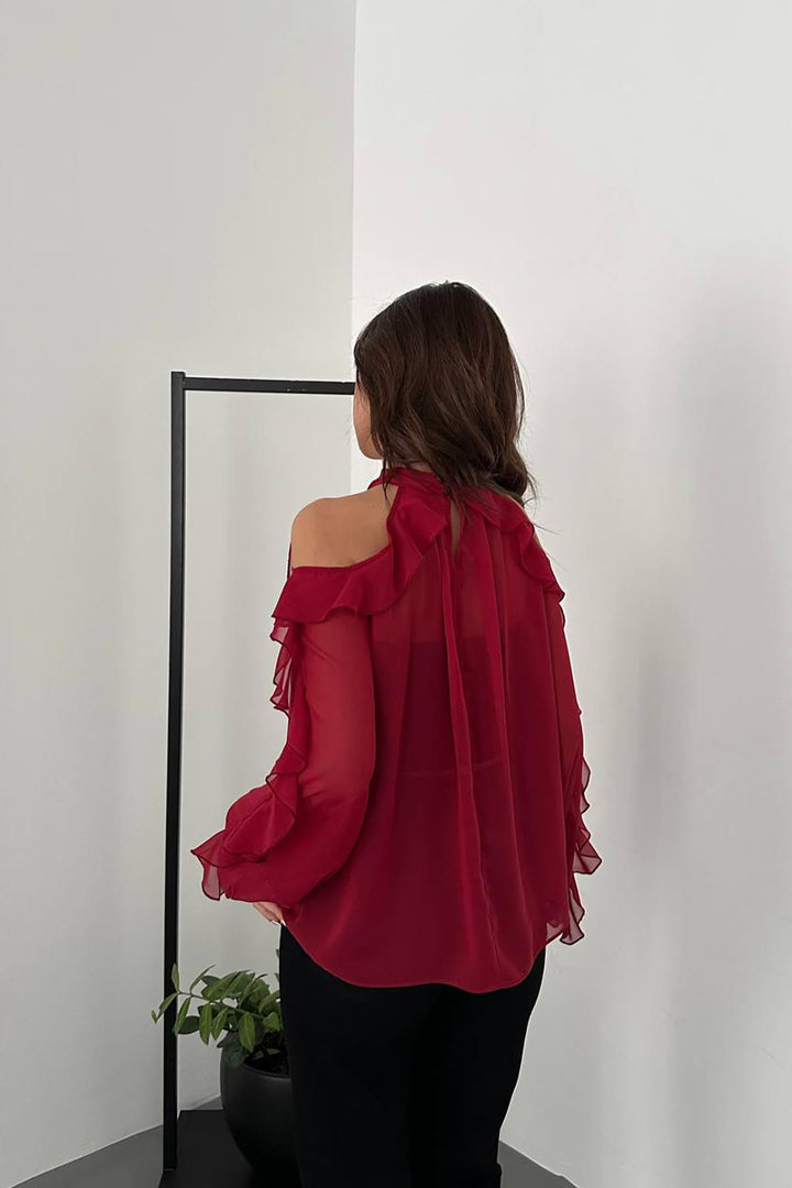 ELS Toptan Bordo Omuzları Açık Bluz - Cologno Monzese