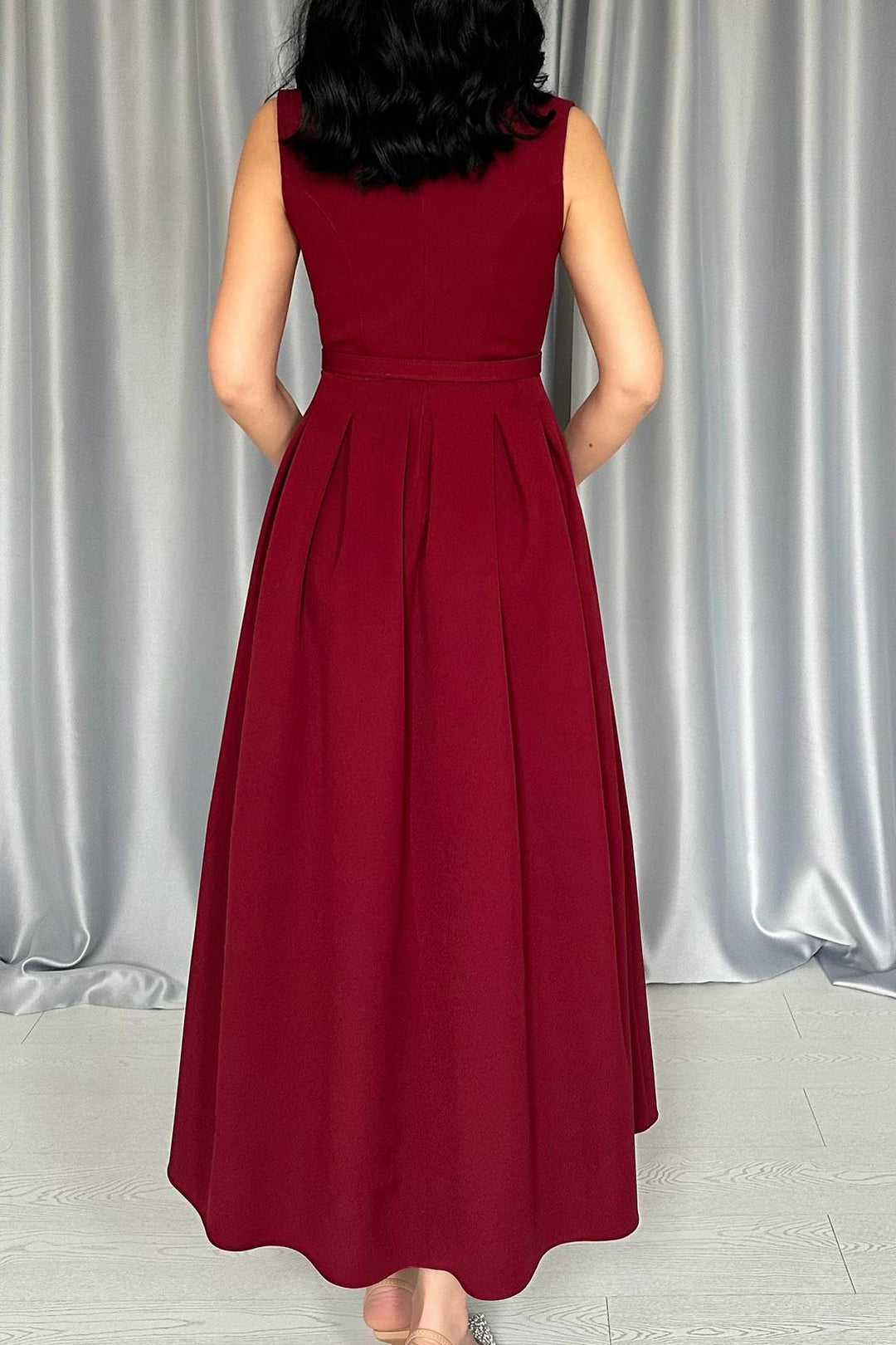 ELS Wholesale Burgundy Front Pleated Dress - Corvallis