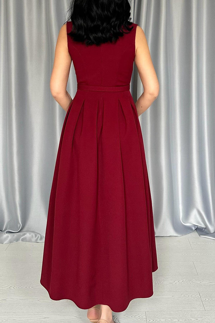 ELS Wholesale Burgundy Front Pleated Dress - Corvallis