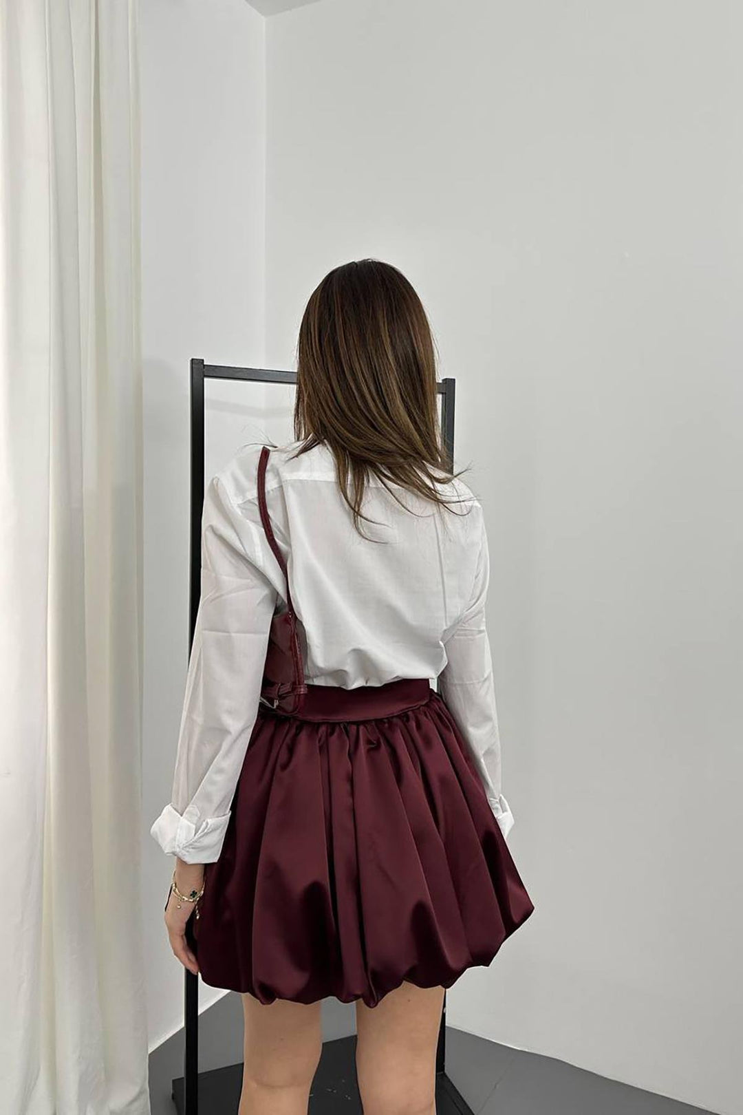 ELS Toptan Bordo Saten Balon Etek - Emmen