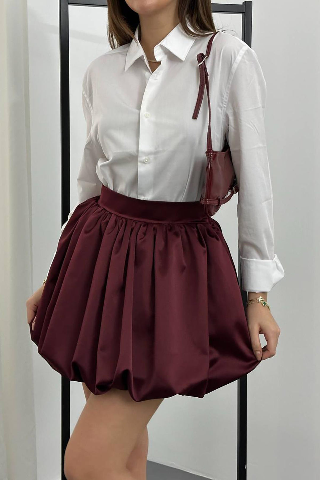 ELS Toptan Bordo Saten Balon Etek - Emmen