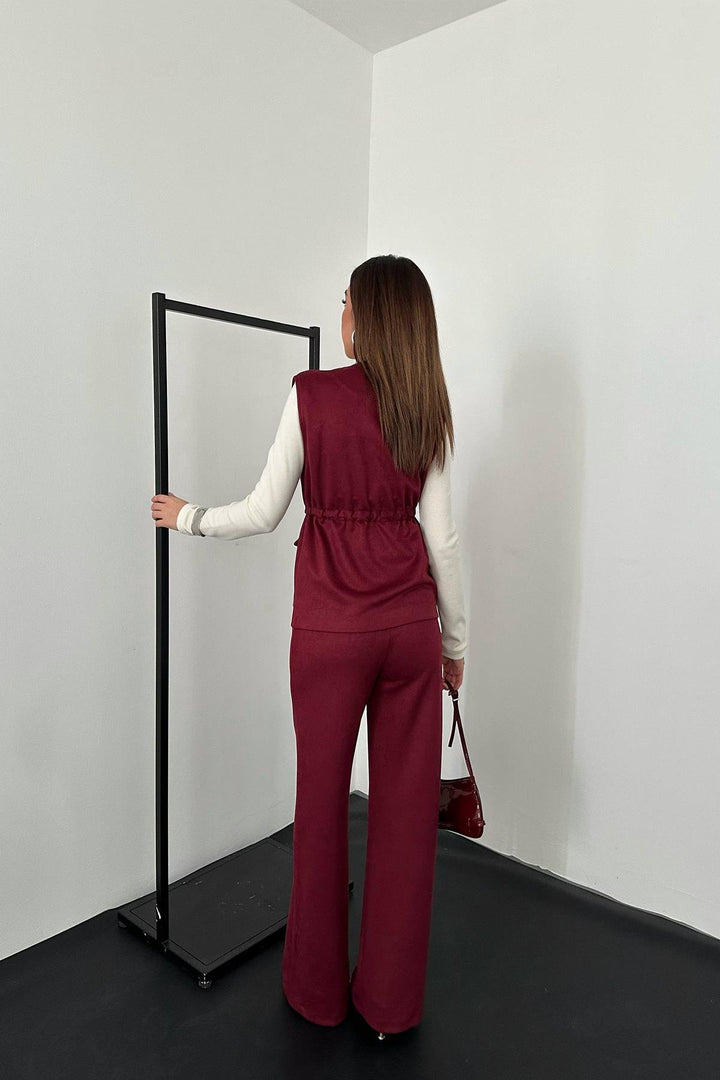 ELS Wholesale Burgundy Suede Vest Pants Suit - Târgovişte