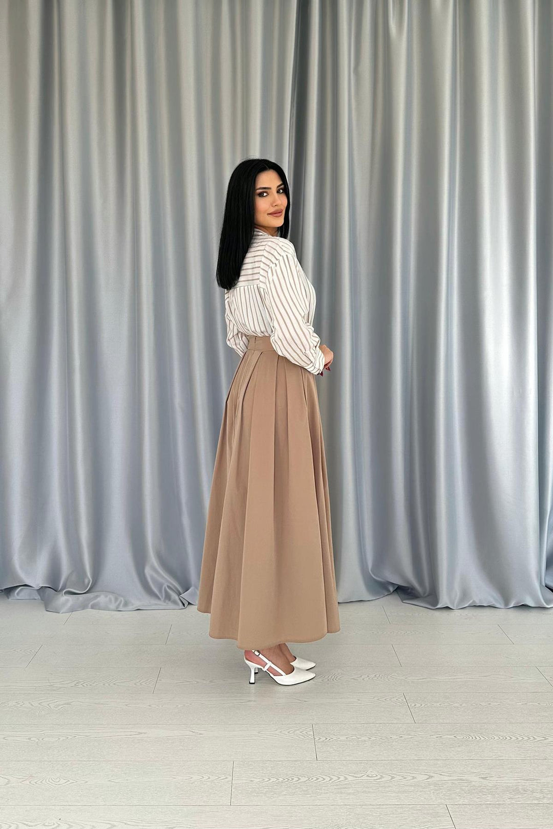 ELS Wholesale Camel Long Pleated Skirt - Cologne