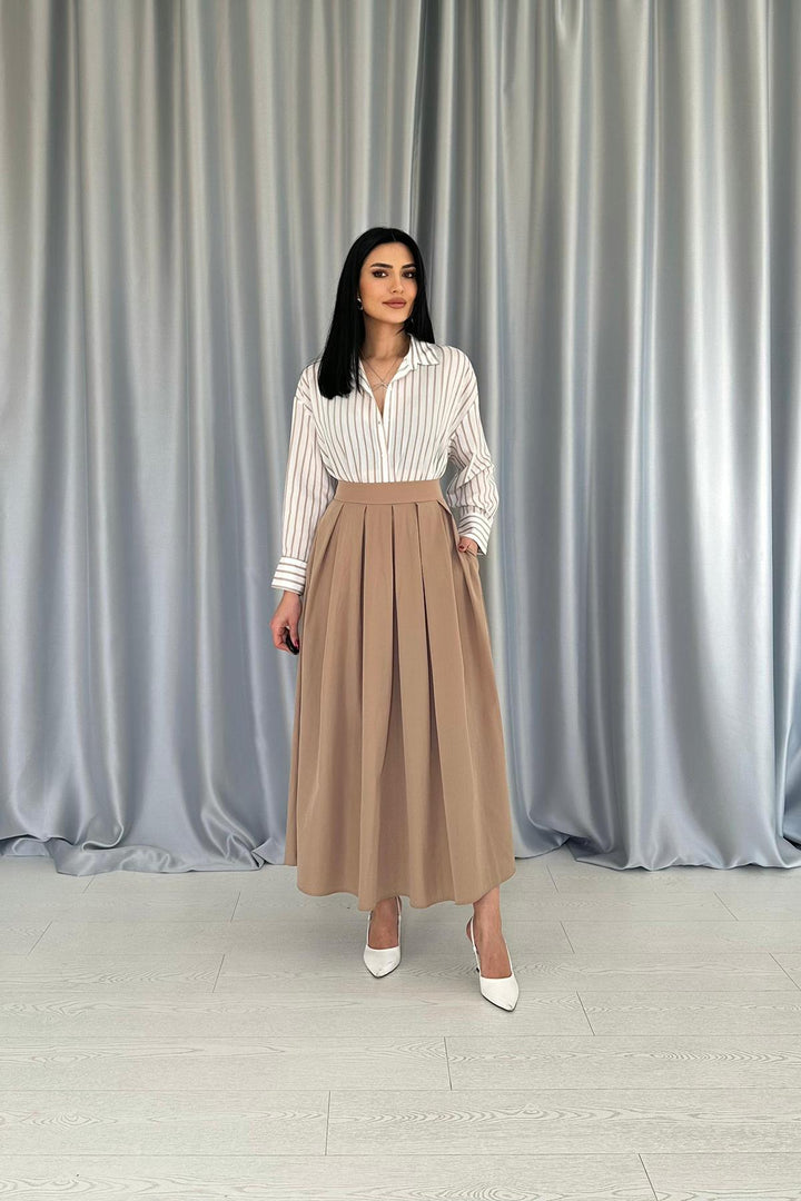 ELS Wholesale Camel Long Pleated Skirt - Cologne