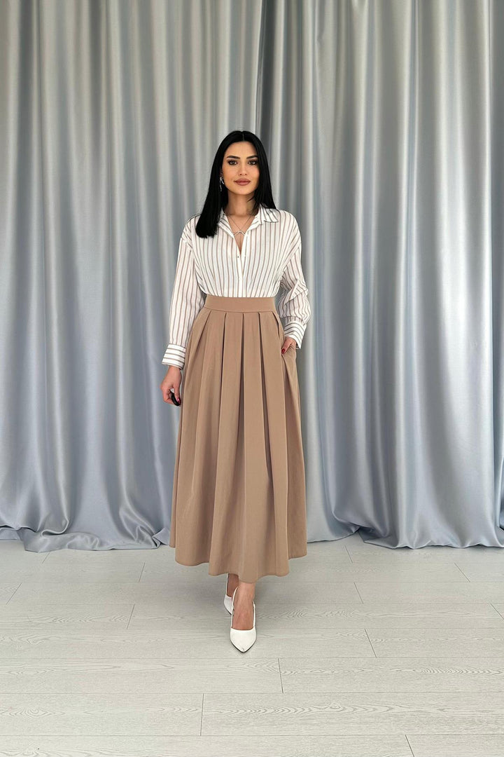 ELS Wholesale Camel Long Pleated Skirt - Cologne