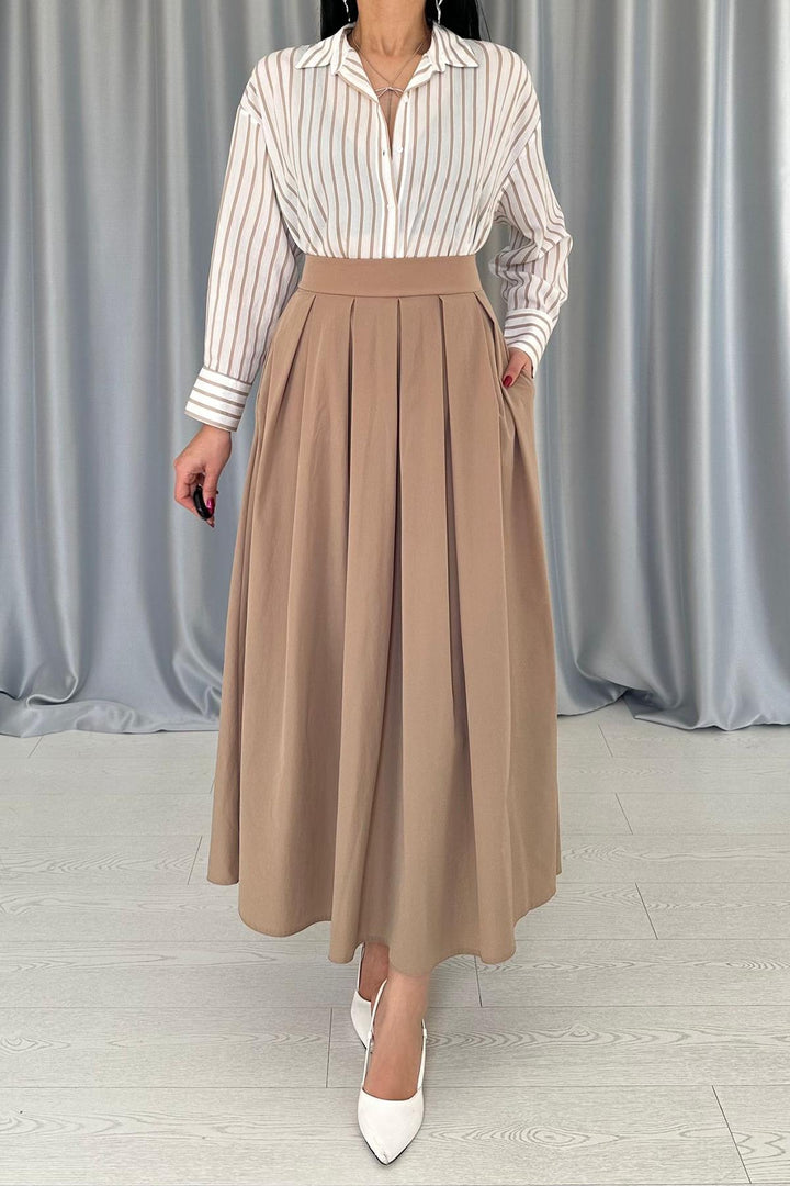 ELS Wholesale Camel Long Pleated Skirt - Cologne