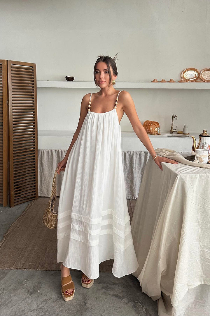 ELS Wholesale Ecru Muslin Dress with Straps - Bellflower