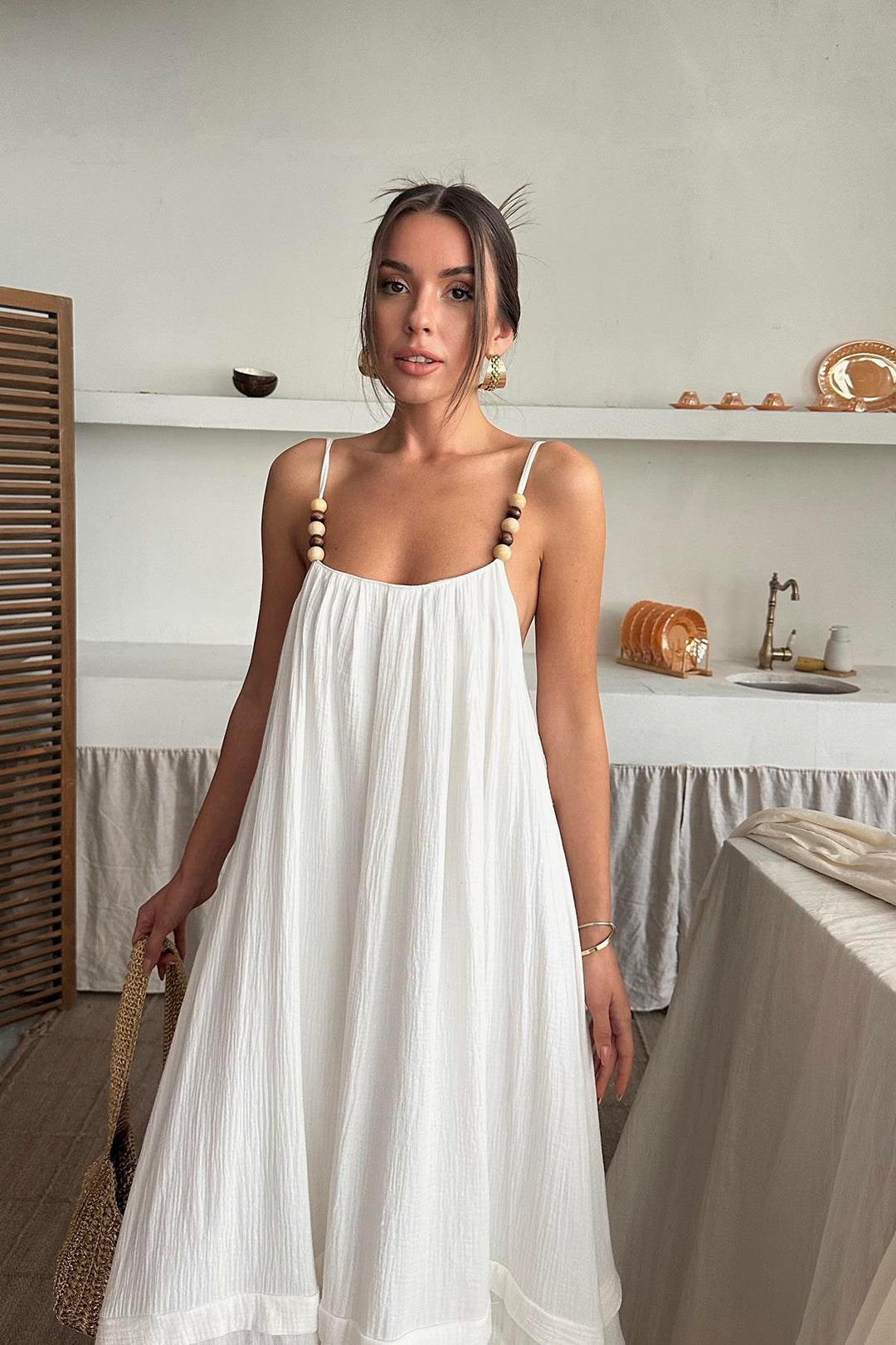 ELS Wholesale Ecru Muslin Dress with Straps - Bellflower