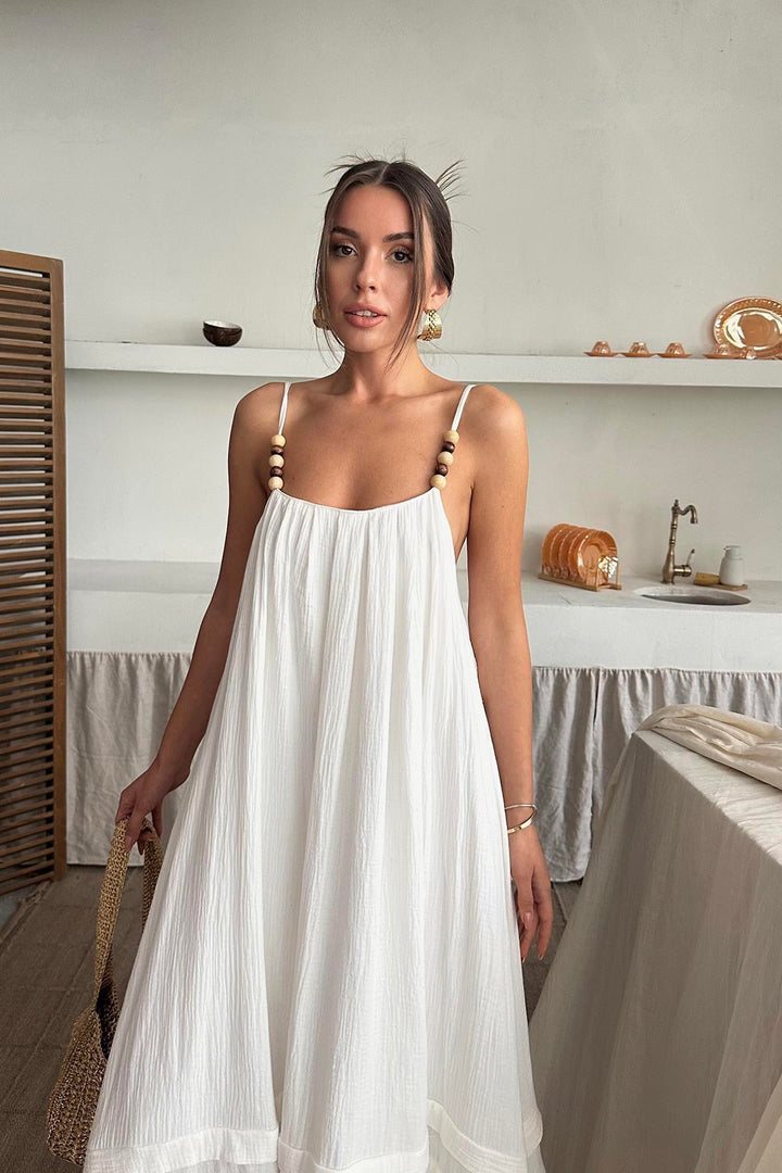 ELS Wholesale Ecru Muslin Dress with Straps - Bellflower