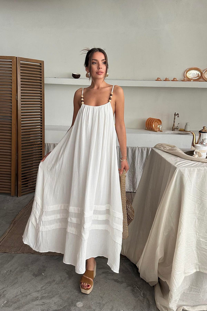ELS Wholesale Ecru Muslin Dress with Straps - Bellflower