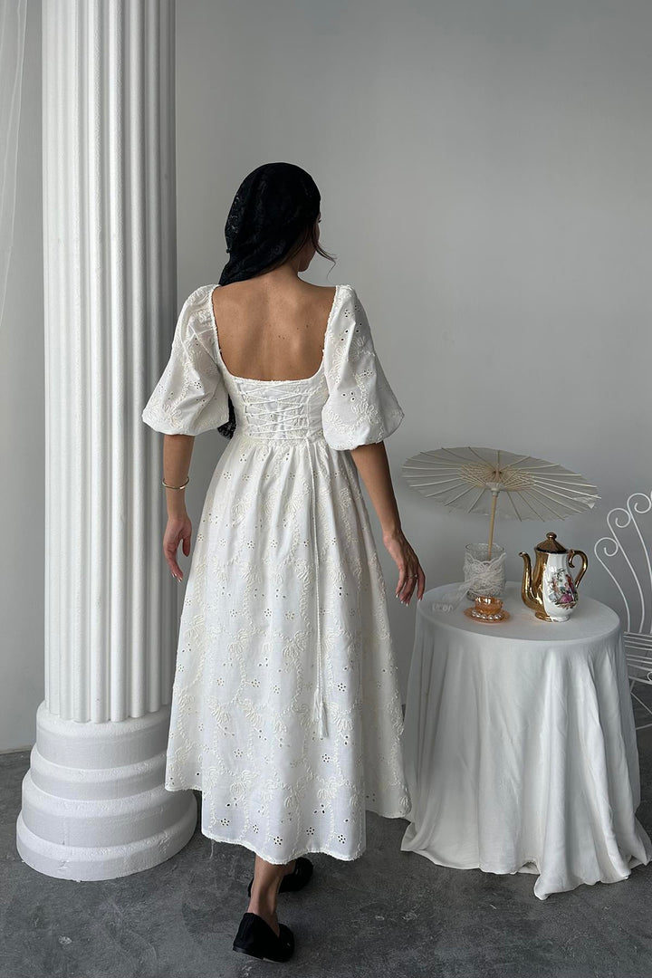 ELS Wholesale Ecru Lace Detailed Embroidered Dress - Úbeda