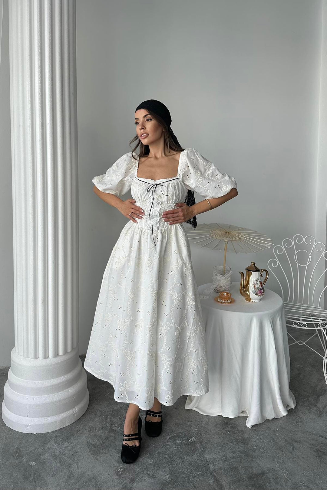 ELS Wholesale Ecru Lace Detailed Embroidered Dress - Úbeda