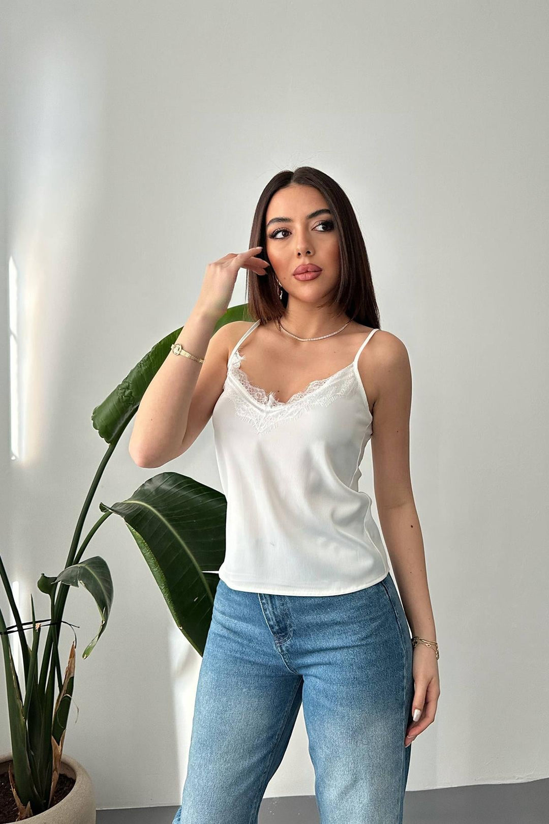 ELS Wholesale Ecru Lace Satin Blouse - Huntington Station