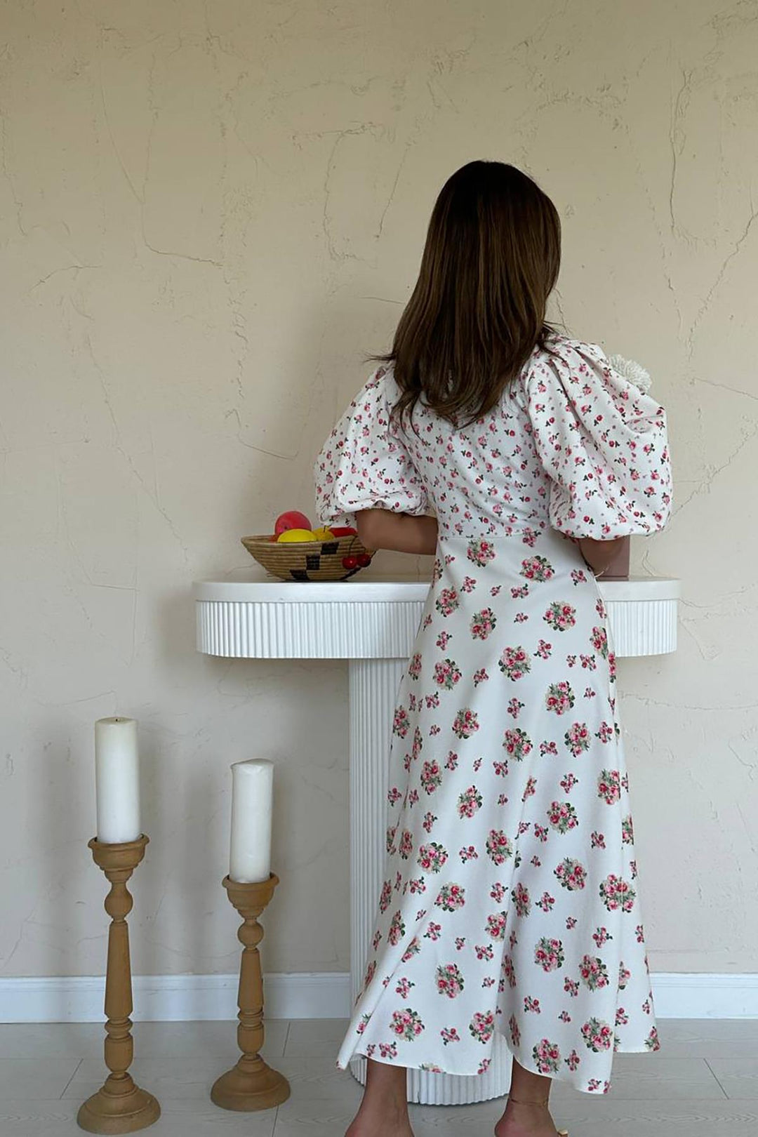 ELS Toptan Ekru Dijital Baskılı Elbise - Lehi