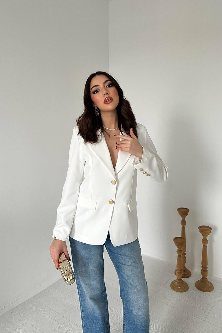 ELS Toptan Ekru Gold Düğmeli Blazer Ceket - Perris