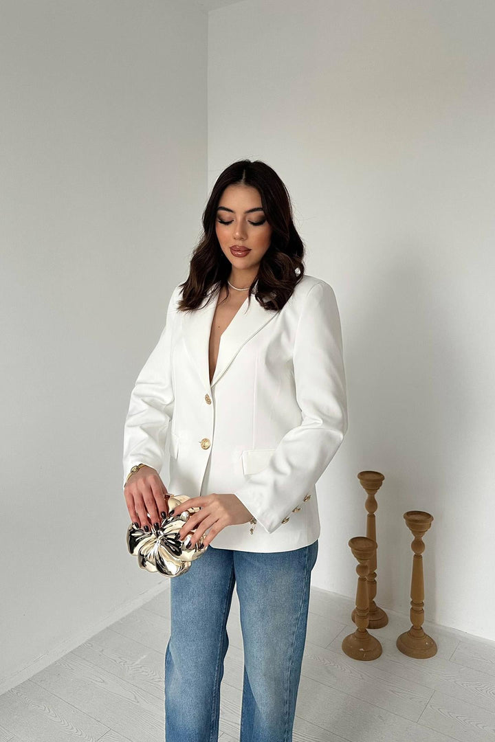 ELS Toptan Ekru Gold Düğmeli Blazer Ceket - Perris