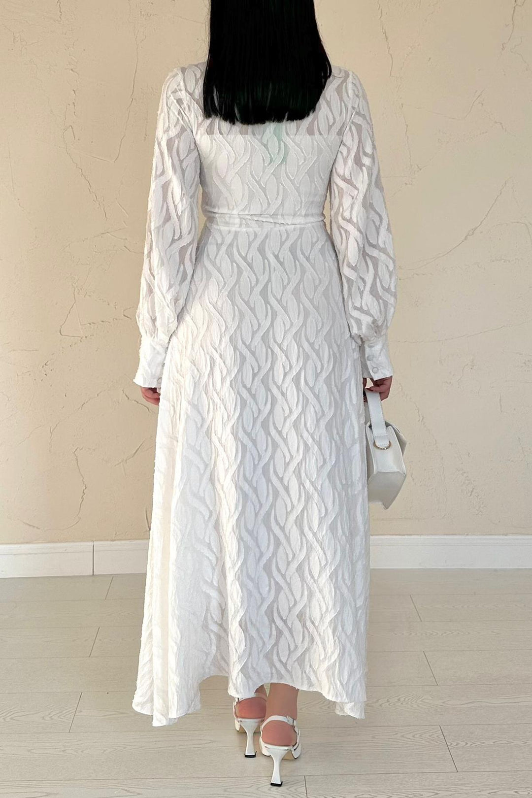 ELS Wholesale Ecru Belt Detailed Long Dress - Lansing
