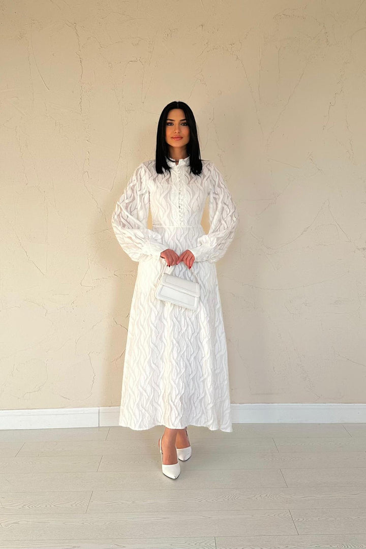 ELS Wholesale Ecru Belt Detailed Long Dress - Lansing