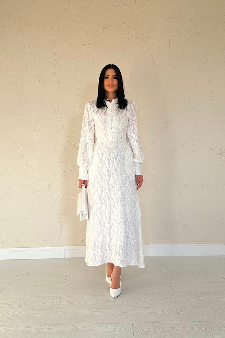 ELS Wholesale Ecru Belt Detailed Long Dress - Lansing