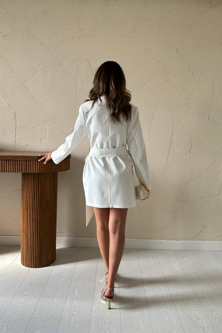 ELS Toptan Ekru Yandan Tokalı Ceket Elbise - Brăila