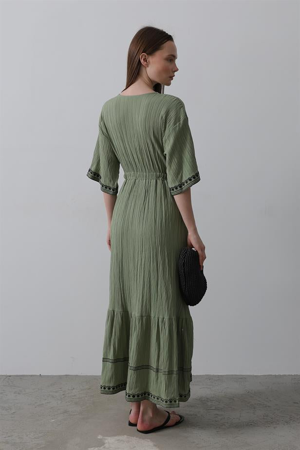 RYN Sleeve Skirt Embroidered Dress - Khaki - Mannheim