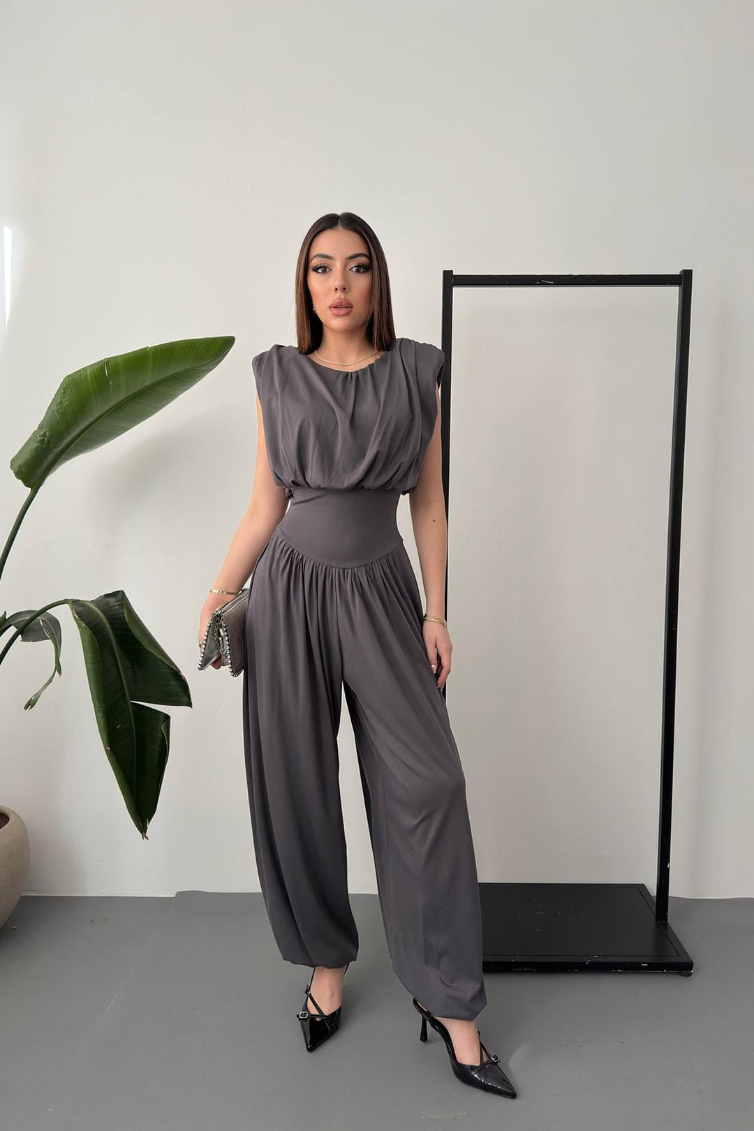 ELS Wholesale Smoke Drawstring Jumpsuit - Racine