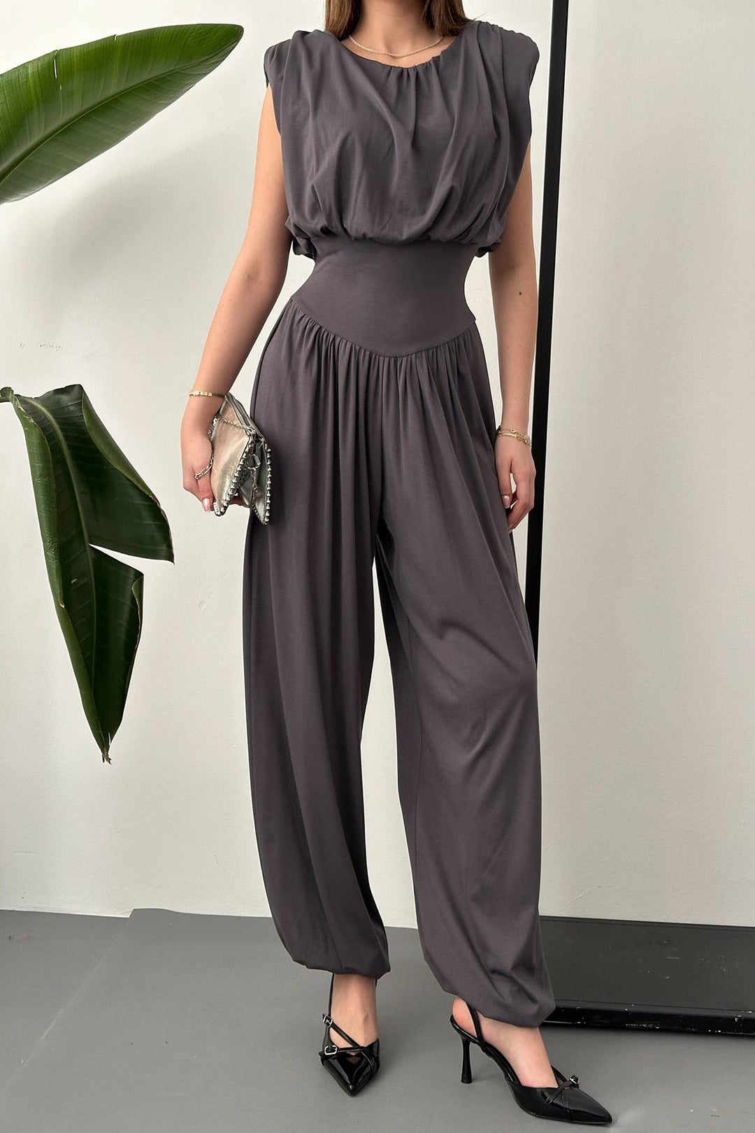 ELS Wholesale Smoke Drawstring Jumpsuit - Racine