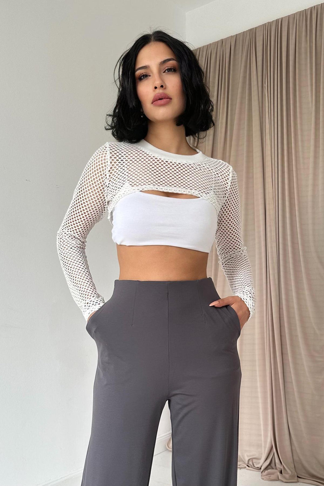 ELS Wholesale Smoke Brush Elastic Detailed Pants - North Richland Hills