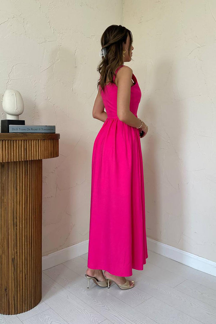 ELS Wholesale Fuchsia Thick Linen Dress - Porto