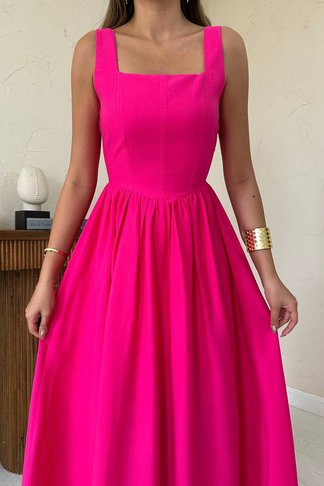 ELS Wholesale Fuchsia Thick Linen Dress - Porto