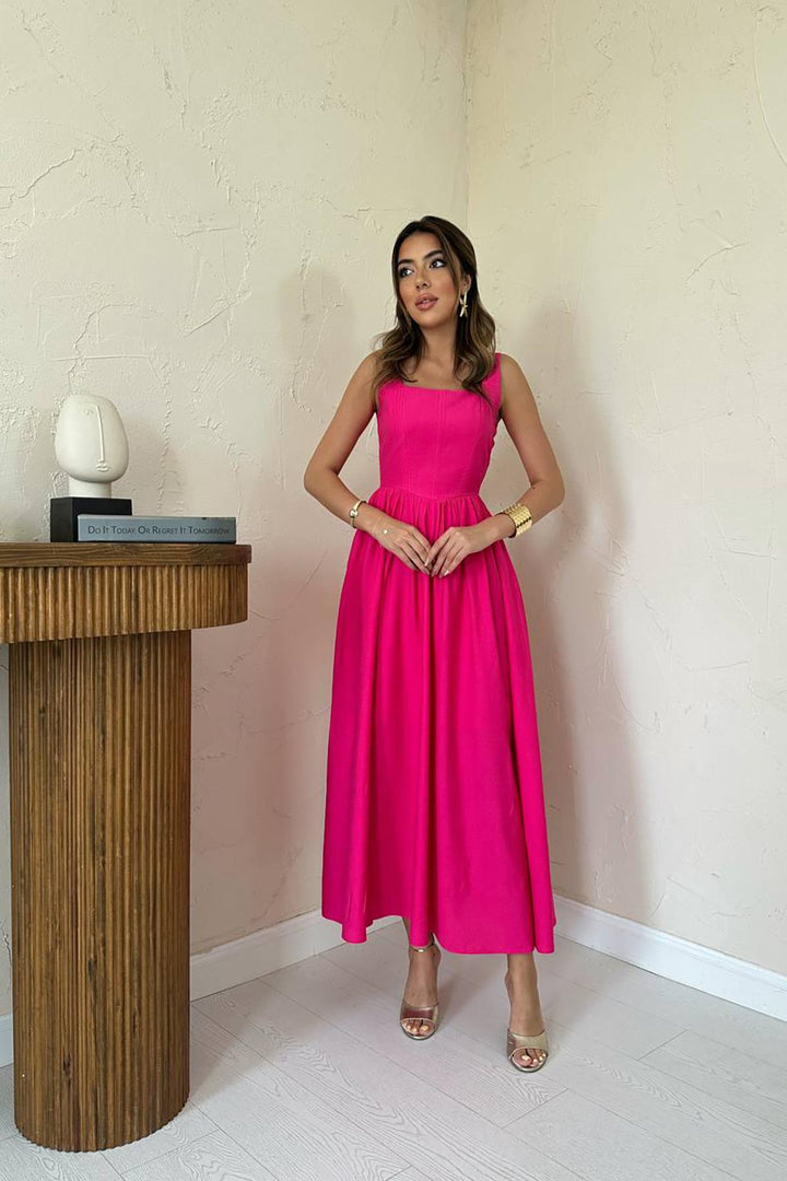 ELS Wholesale Fuchsia Thick Linen Dress - Porto