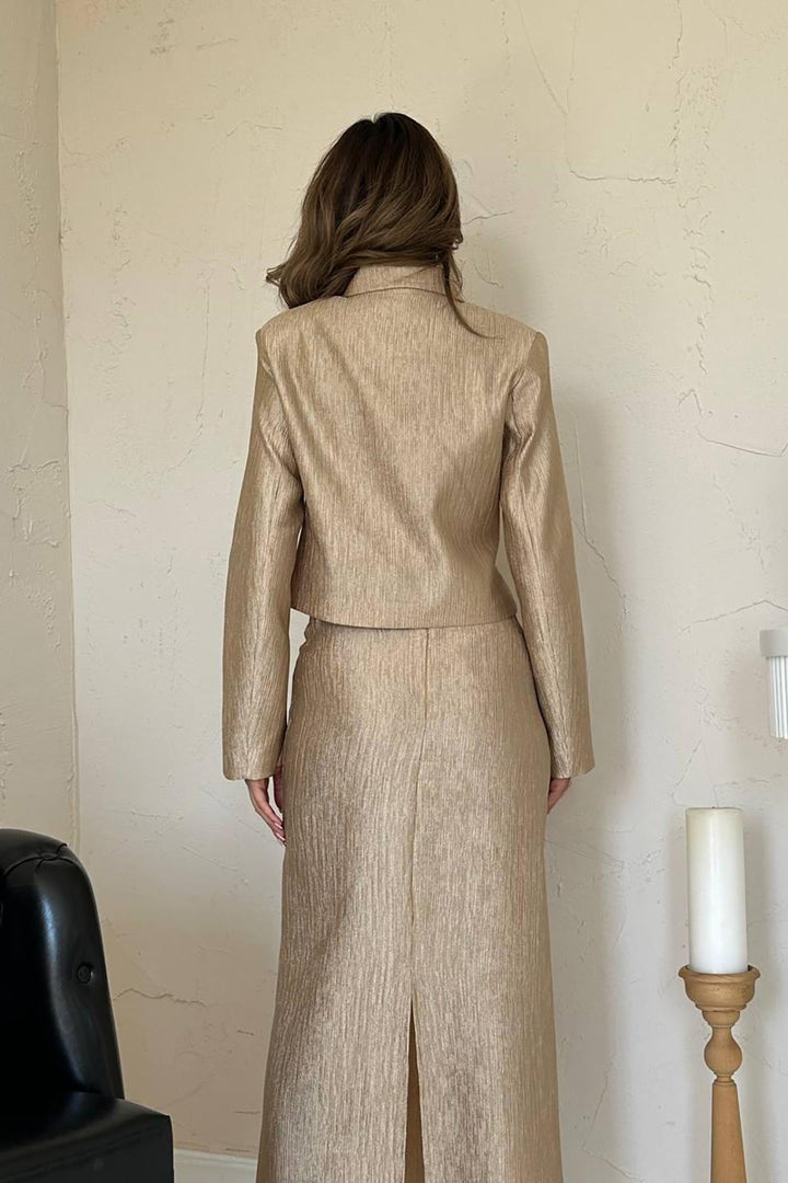 ELS Wholesale Gold Shiny Jacket Skirt Suit - Muskogee