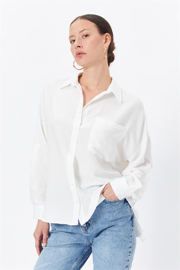 RYN Wholesale Pocket Oversized Shirt White - Brantford
