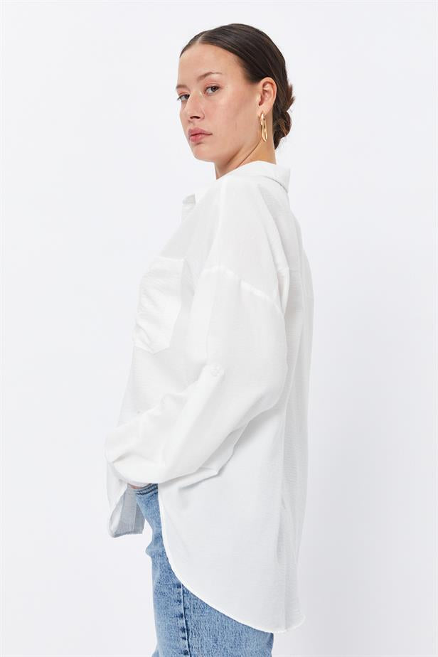 RYN Wholesale Pocket Oversized Shirt White - Brantford