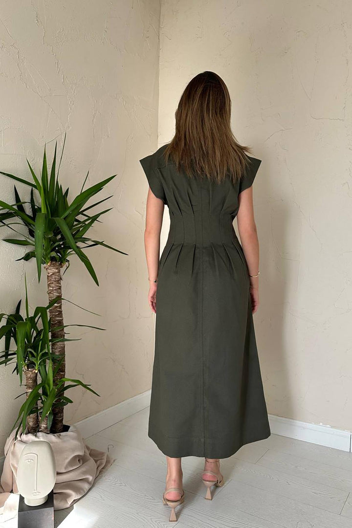 ELS Wholesale Khaki Pleated Gabardine Dress - Massa