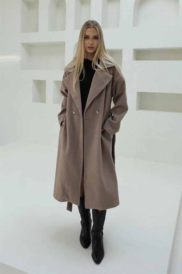 RYN Striped Stamp Coat - Brown - Palma