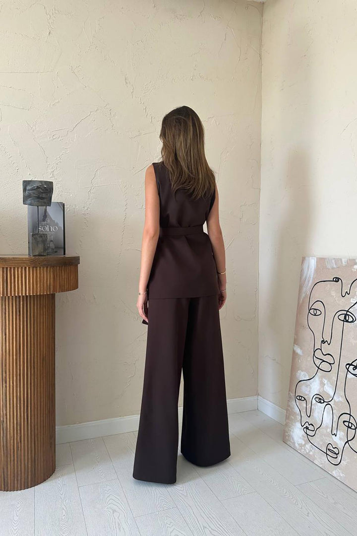 ELS Wholesale Brown Satin Vest Pants Suit - Joliet