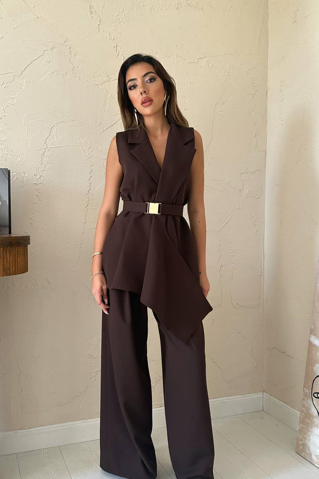 ELS Wholesale Brown Satin Vest Pants Suit - Joliet