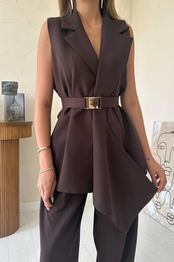 ELS Wholesale Brown Satin Vest Pants Suit - Joliet