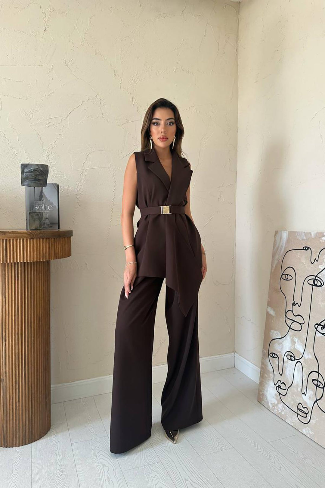 ELS Wholesale Brown Satin Vest Pants Suit - Joliet