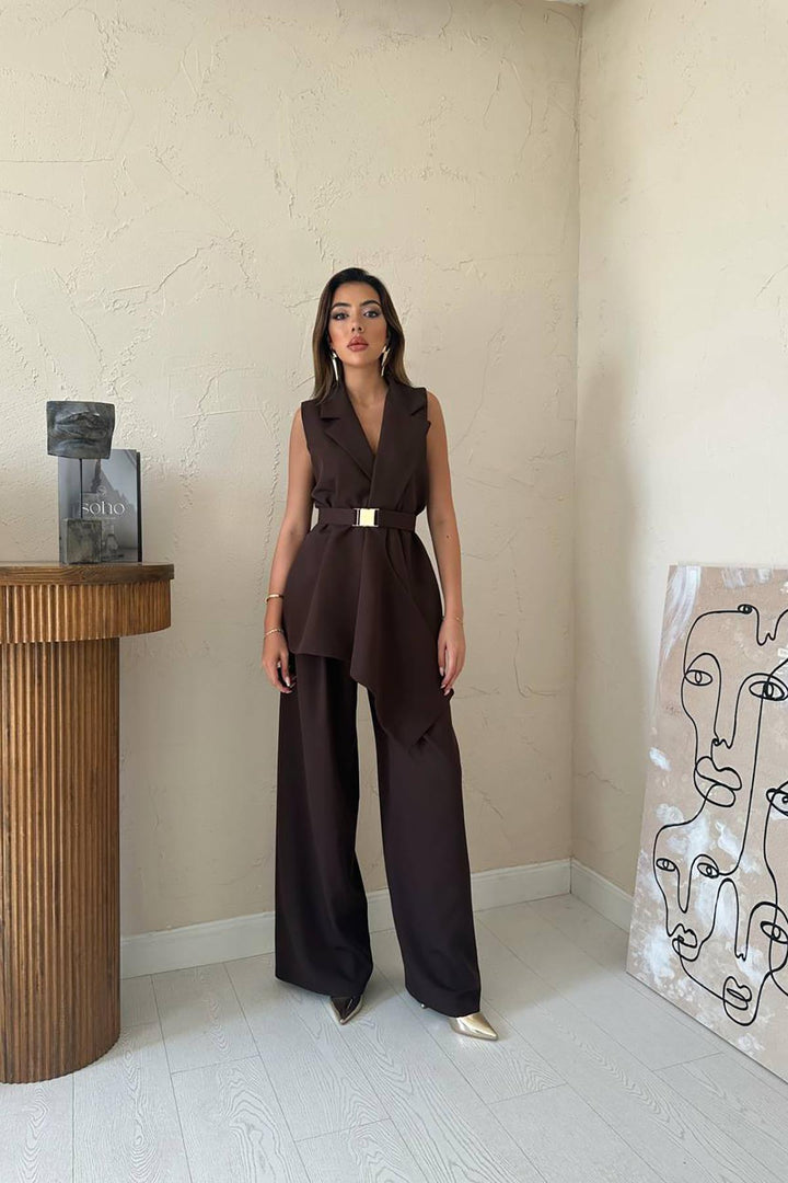 ELS Wholesale Brown Satin Vest Pants Suit - Joliet