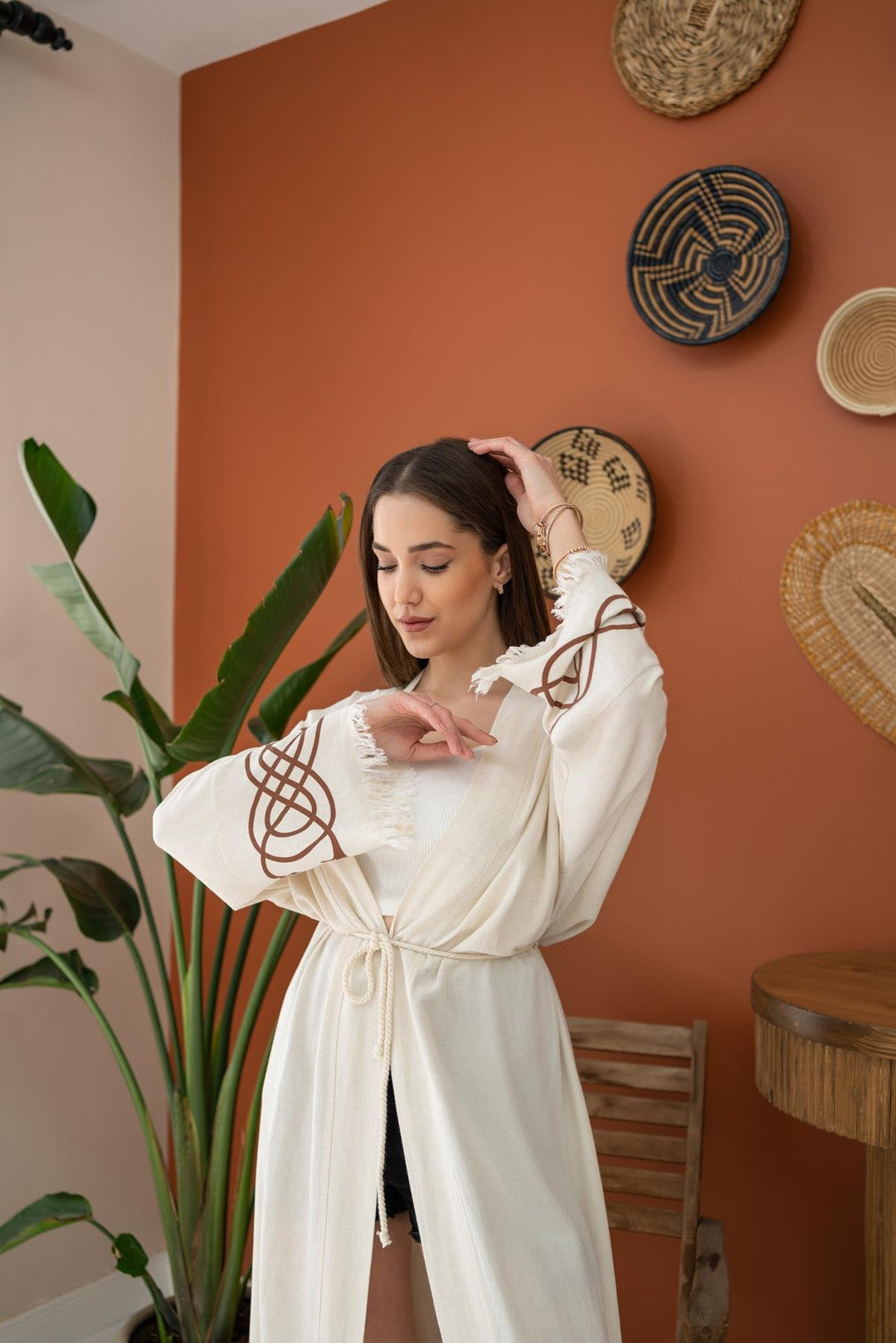 ELS Wholesale Brown Print Detail Linen Cardigan - Mansfield