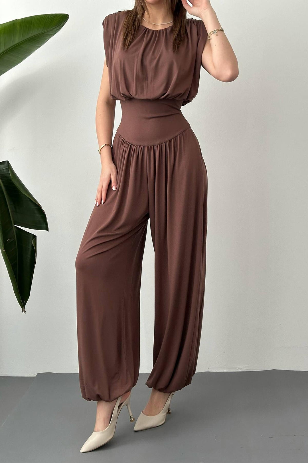 ELS Wholesale Brown Ruffled Jumpsuit - Woburn