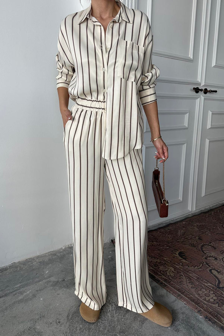 ELS Wholesale Brown Striped Satin Suit - Passaic