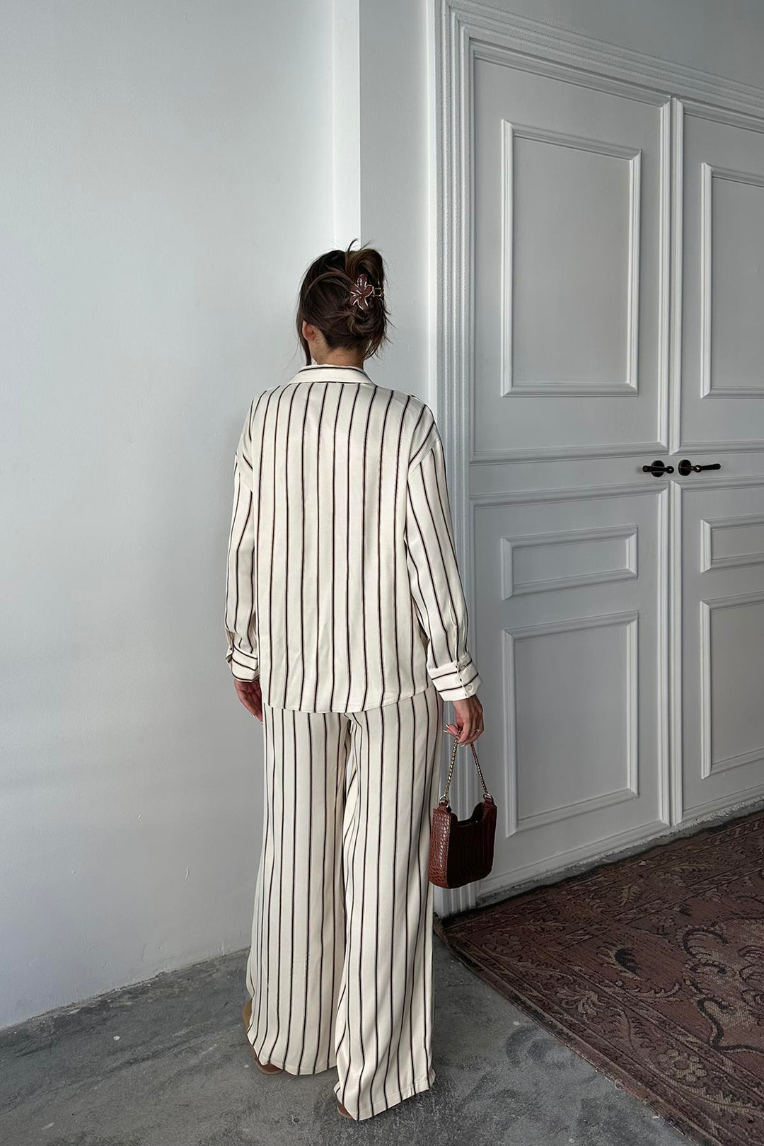 ELS Wholesale Brown Striped Satin Suit - Passaic