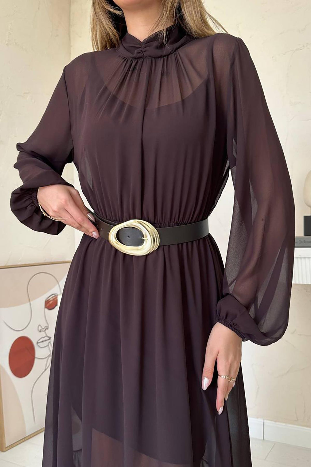 ELS Wholesale Brown Ruffled Chiffon Dress - Stoke-on-Trent