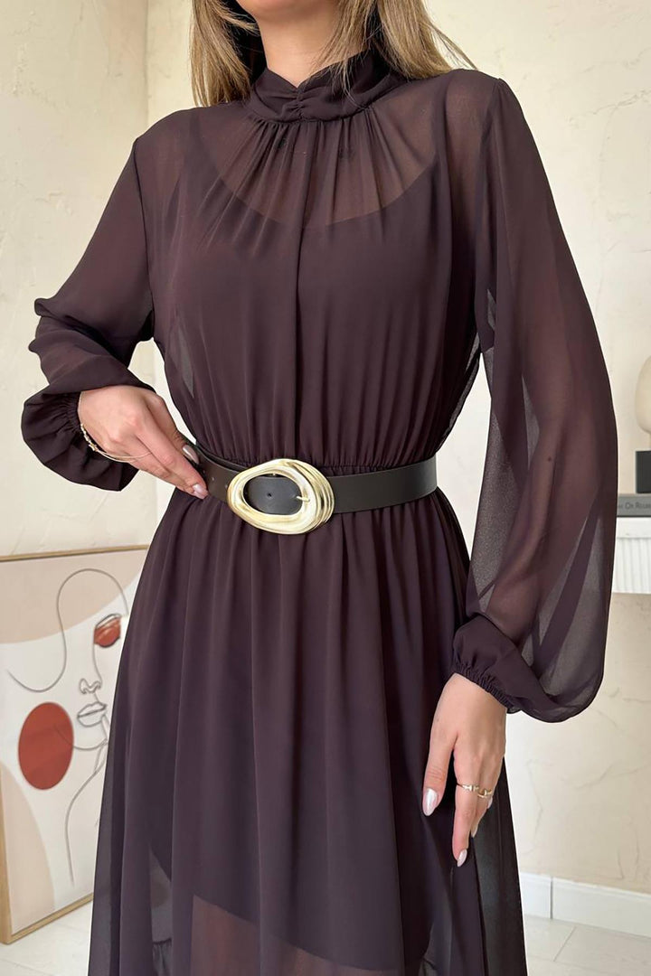 ELS Wholesale Brown Ruffled Chiffon Dress - Stoke-on-Trent