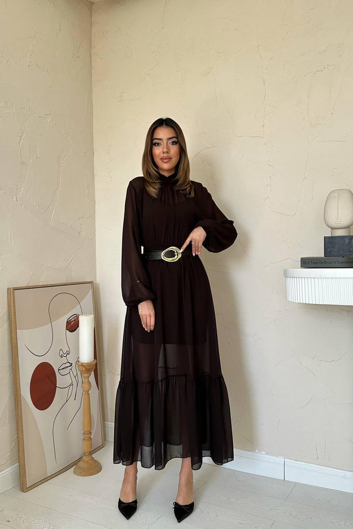 ELS Wholesale Brown Ruffled Chiffon Dress - Stoke-on-Trent
