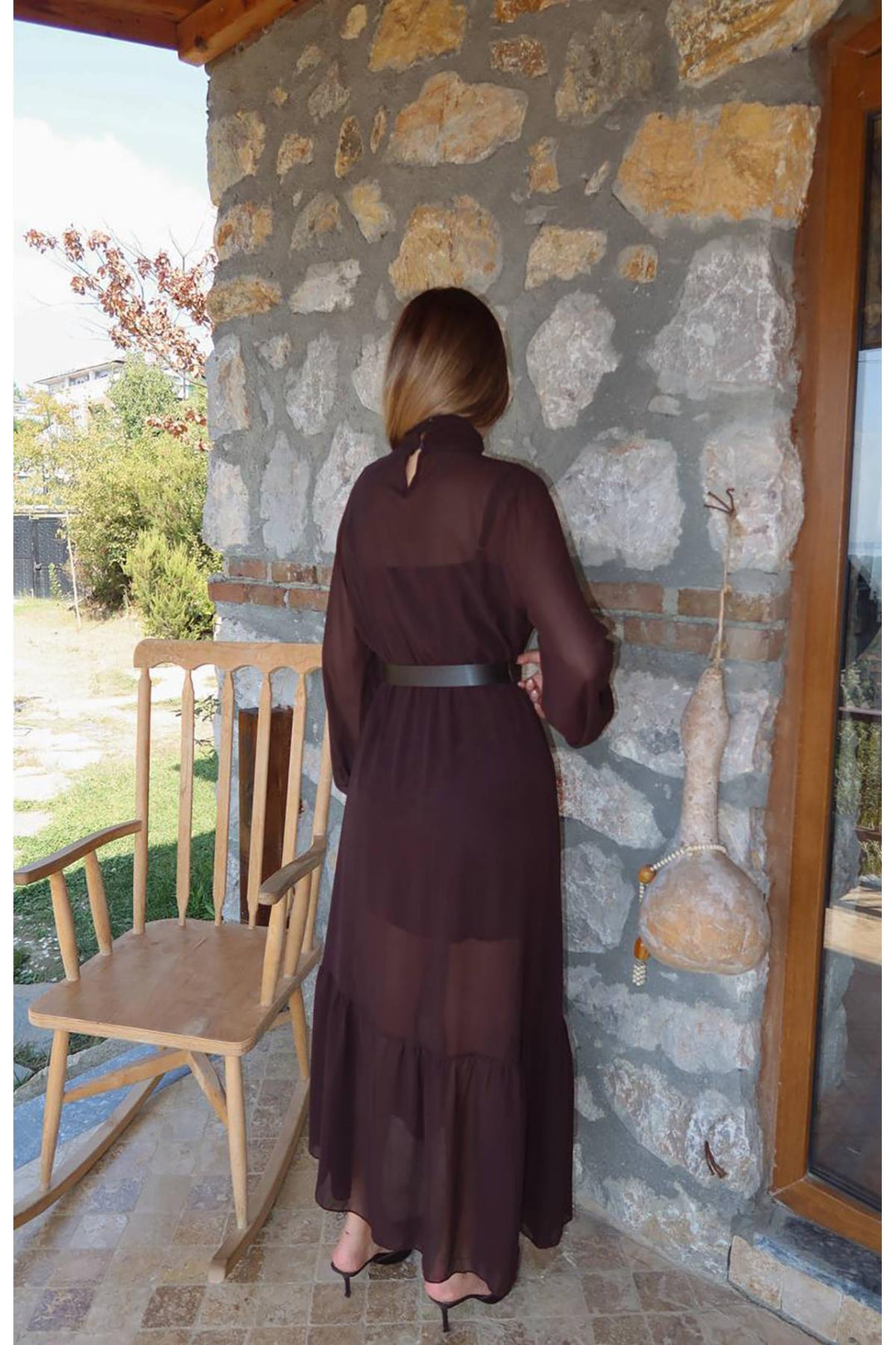 ELS Wholesale Brown Ruffled Chiffon Dress - Jackson